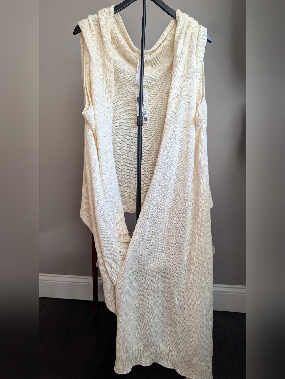 Eileen Fisher Cream Open-Front Sleeveless Drape Cardigan
